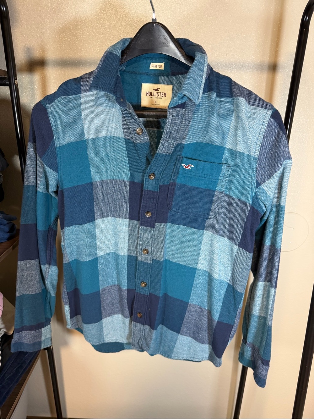 Hollister Teal and Navy Plaid Button-Down Shirt